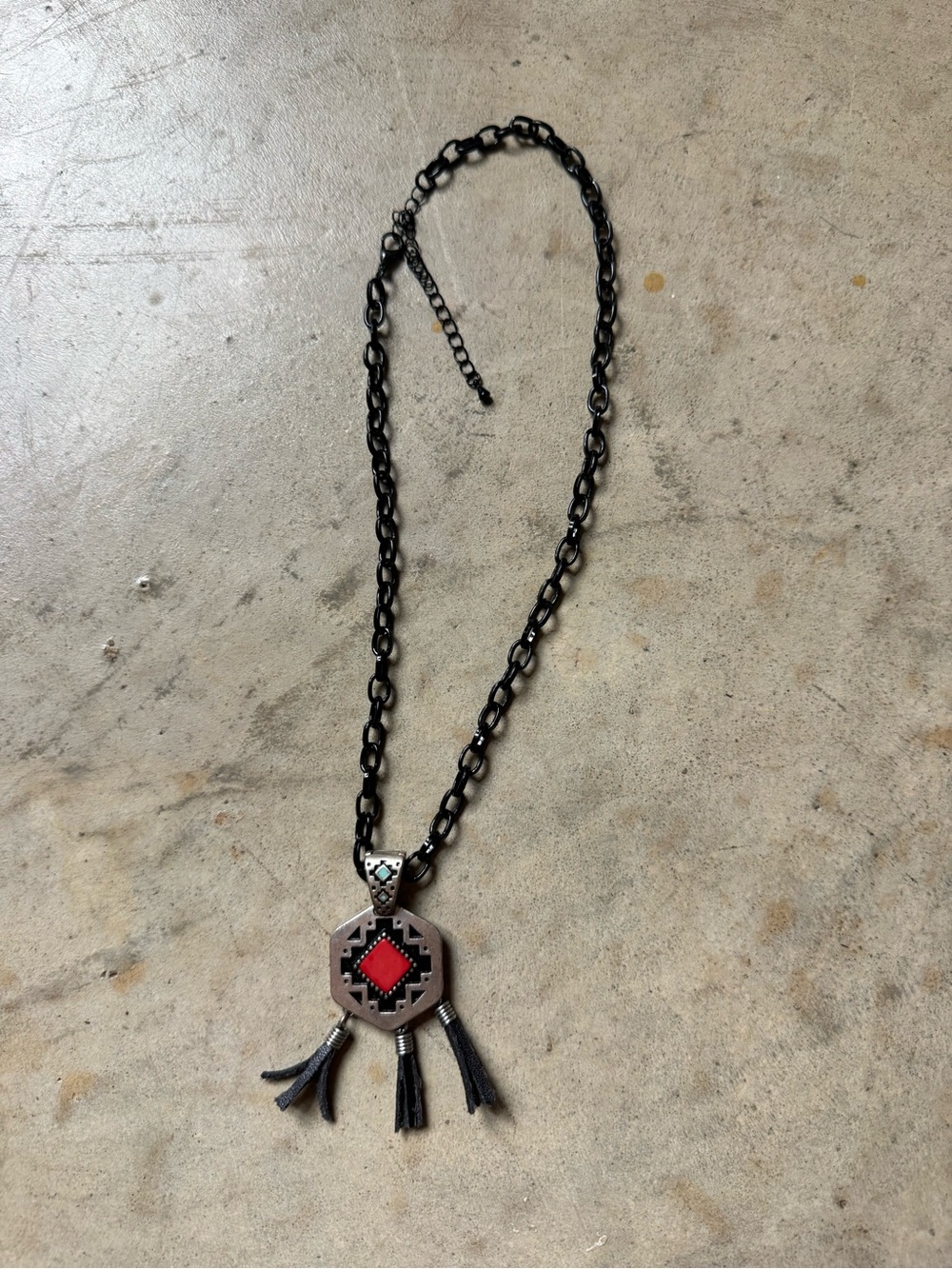 Black Adjustable Chain Necklace with Red Geometric Pendant